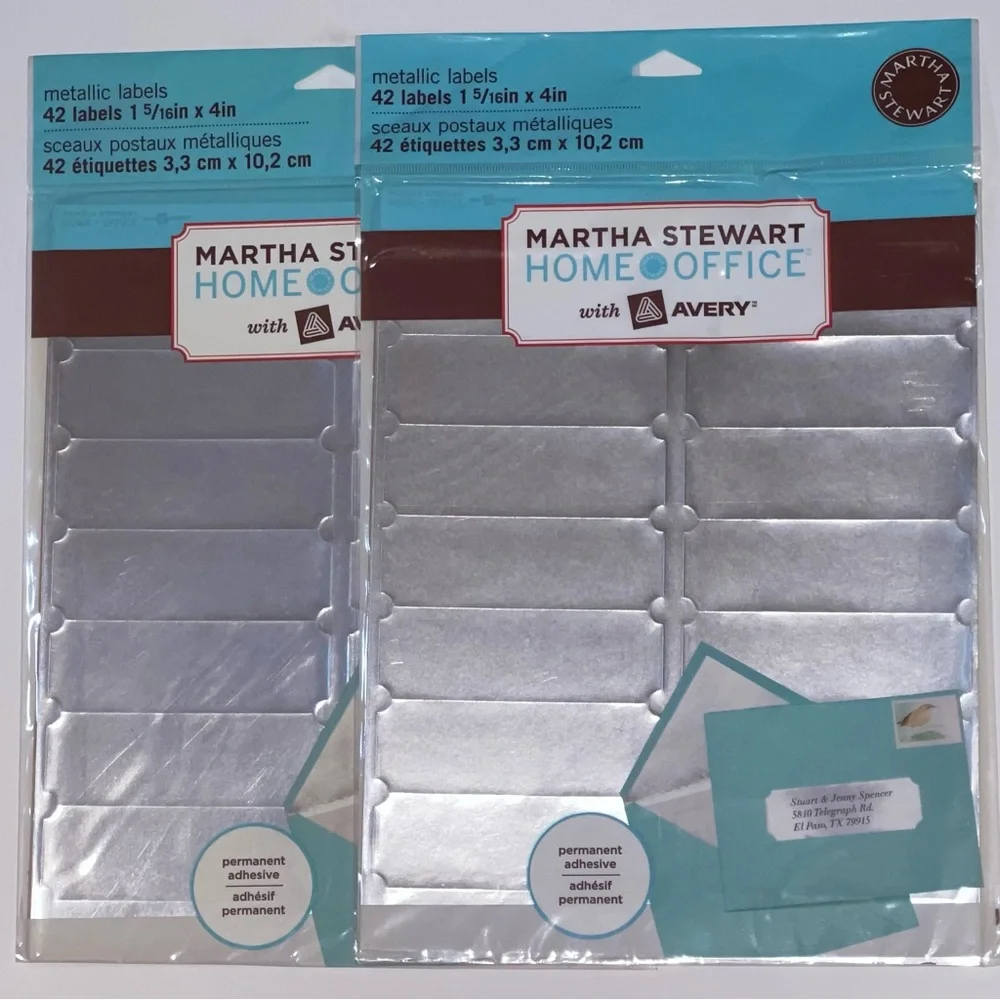 Set of 2 Martha Stewart Home Office Avery Metallic Labels, 42 Labels